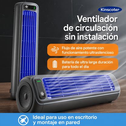 Ventilador de Torre Portátil KINSCOTER Recargable de 2000 mAh | Ultra Silencioso | Instalación en Pared sin Taladros | 3 Velocidades Ajustables